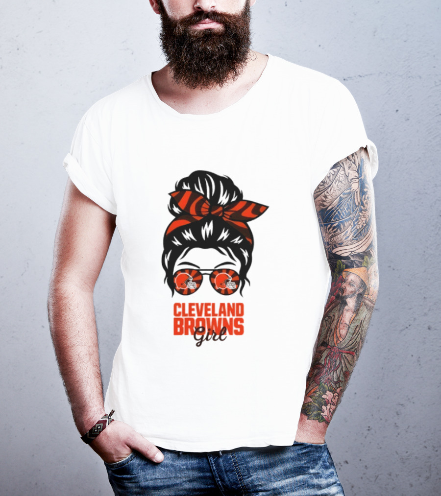 Cleveland Browns Fan Messy Bun Sunglasses T-Shirt