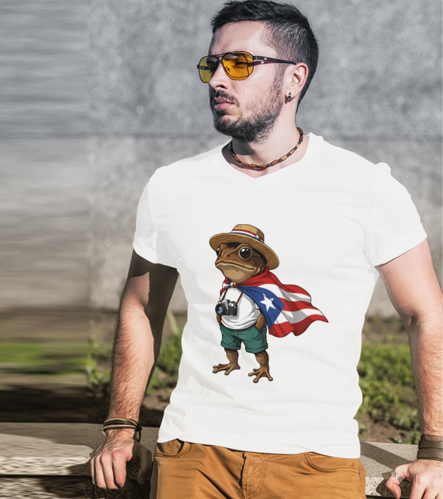 Coqui Frog With Puerto Rico Flag In Puerto Rican Taino T-Shirt