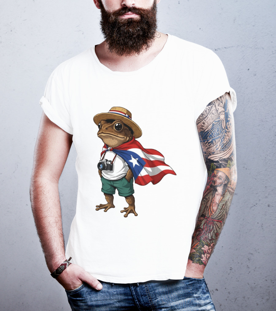 Coqui Frog With Puerto Rico Flag In Puerto Rican Taino T-Shirt