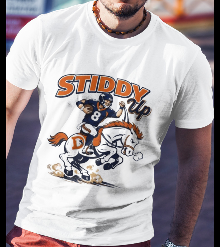 Jarrett Stidham Denver Broncos Stiddy Up Horseback Touchdown T-Shirt