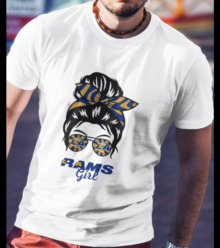 Rams Girl Messy Bun Sunglasses T-Shirt