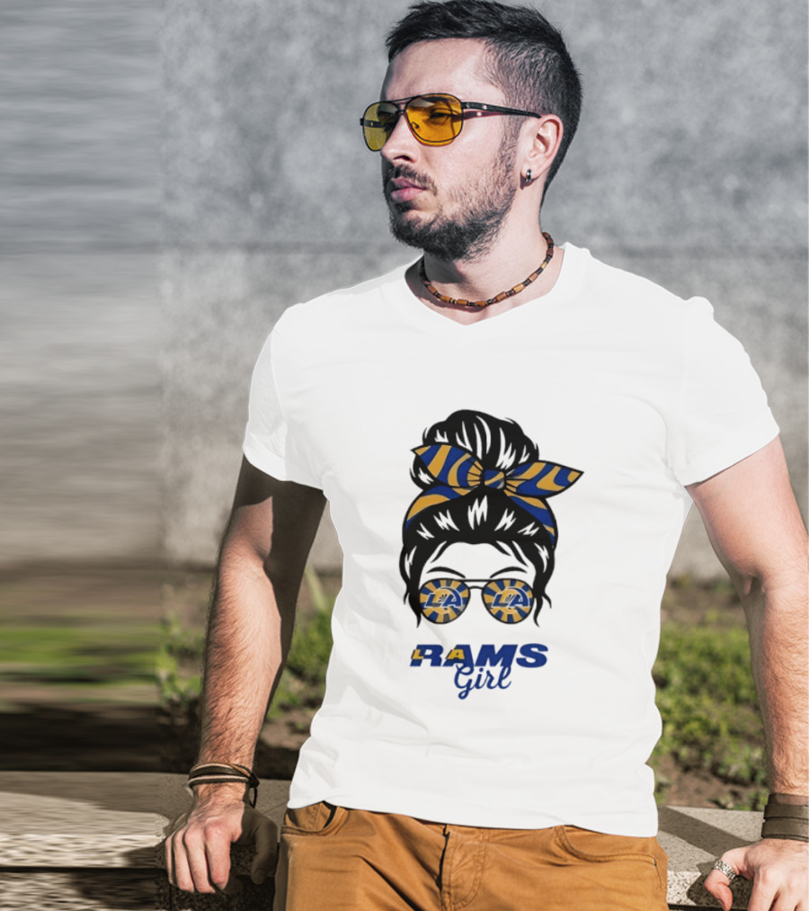 Rams Girl Messy Bun Sunglasses T-Shirt
