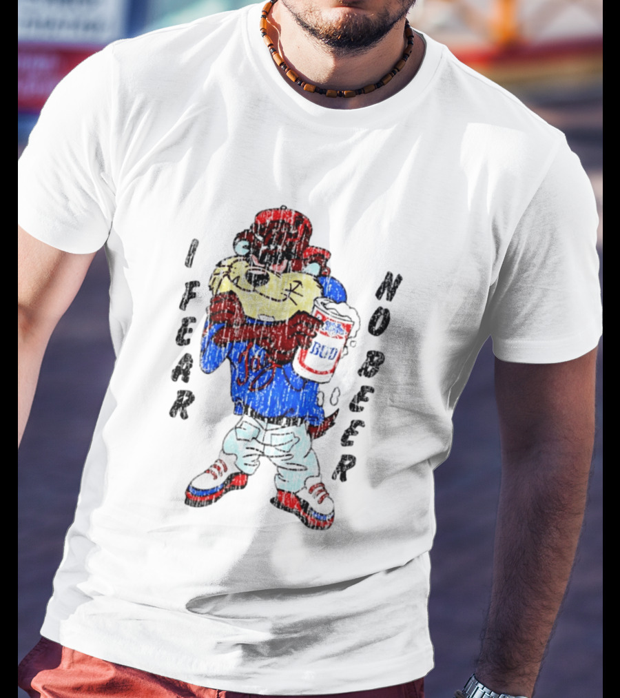 Taz I Fear No Bud Beer Cartoon Character Holding Beverage T-Shirt