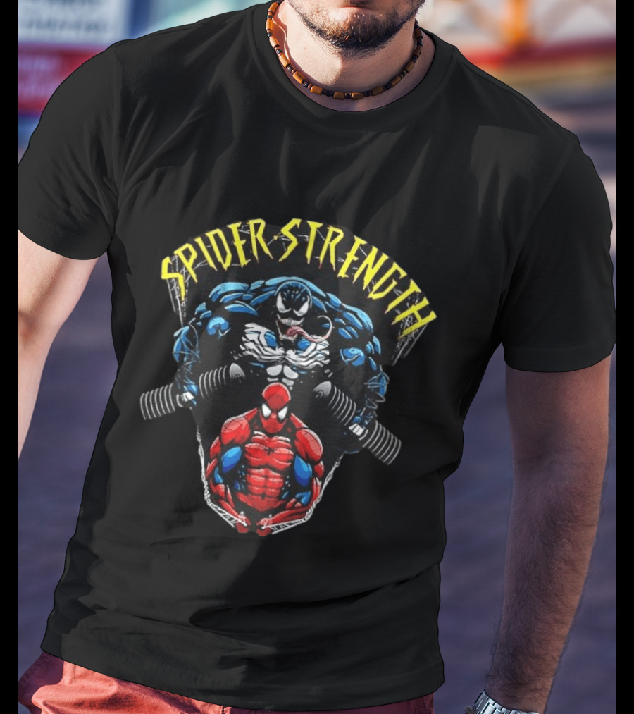 Spider Strength Venom And Spider Man Lifting Weights Fitness Motivation T-Shirt