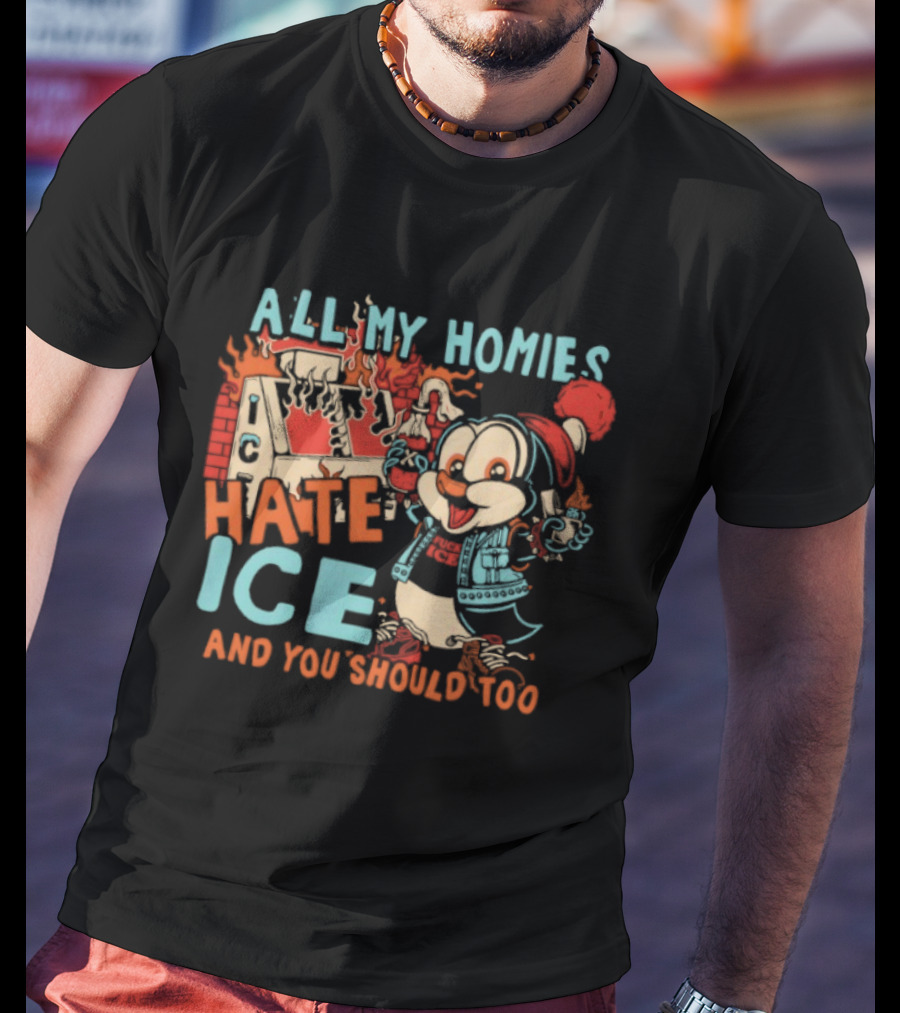 ALL MY HOMIES HATE ICE AND YOU SHOULD TOO Cartoon Character Winter Hat T-Shirt