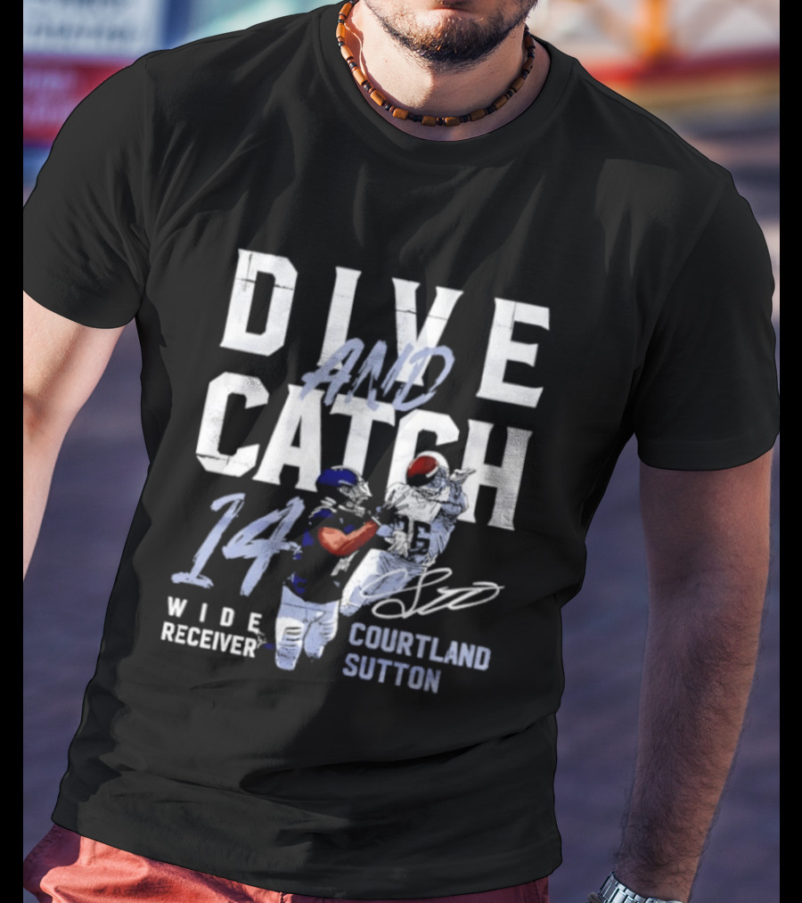 Courtland Sutton Wide Receiver 14 Dive And Catch T-Shirt