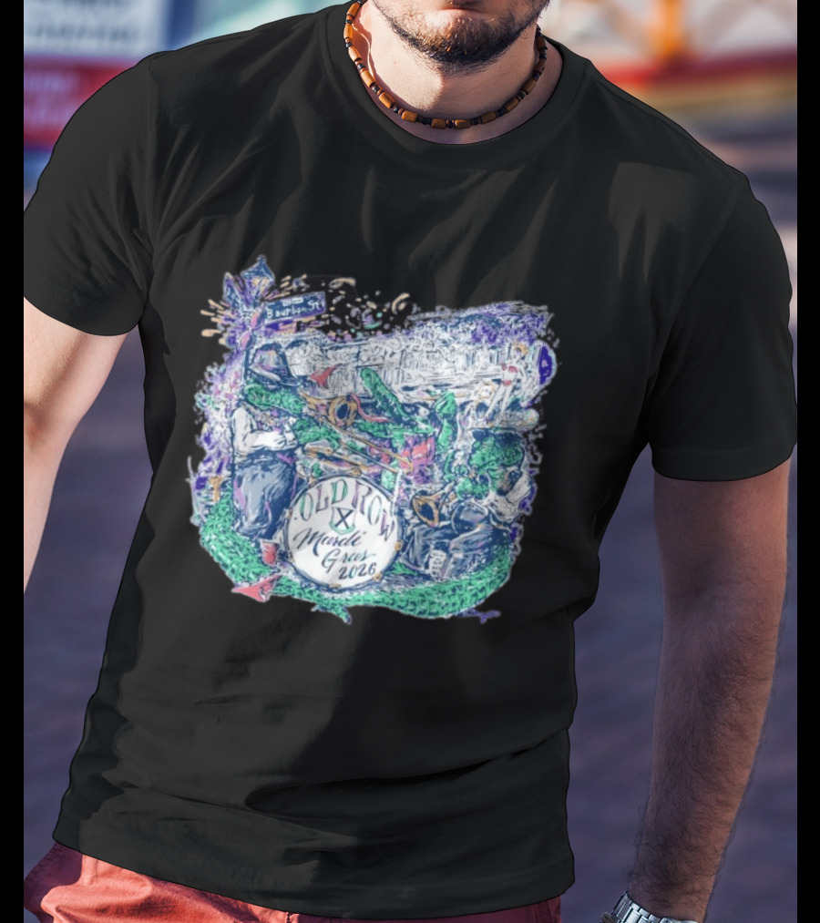 Old Row Mardi Gras 2026 Bourbon Street Alligator Band T-Shirt