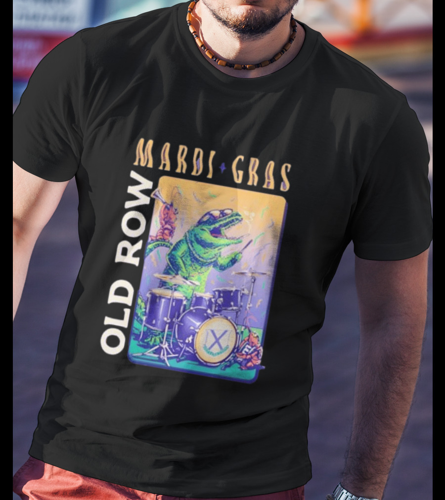 Mardi Gras Gator Playing Drums Old Row Celebration T-Shirt
