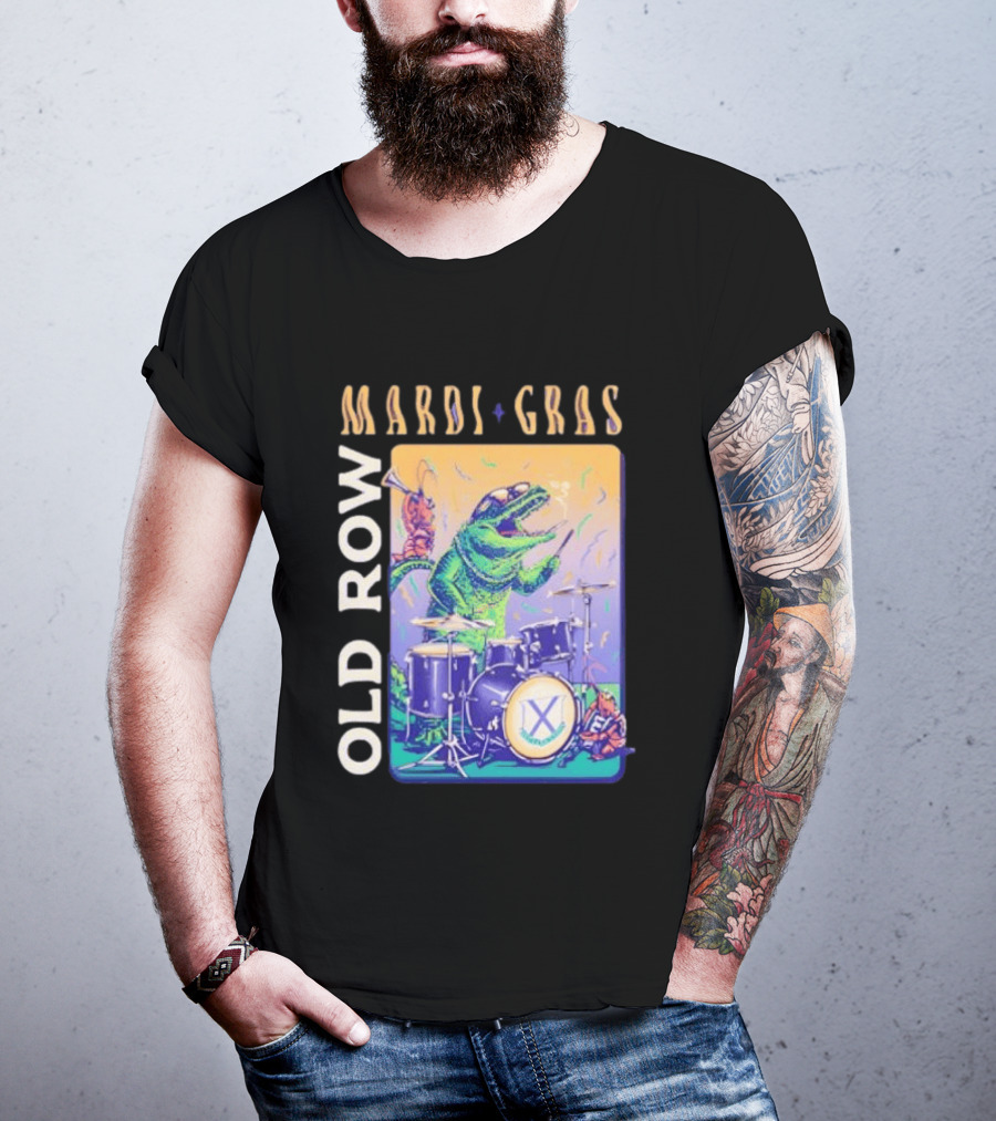 Mardi Gras Gator Playing Drums Old Row Celebration T-Shirt