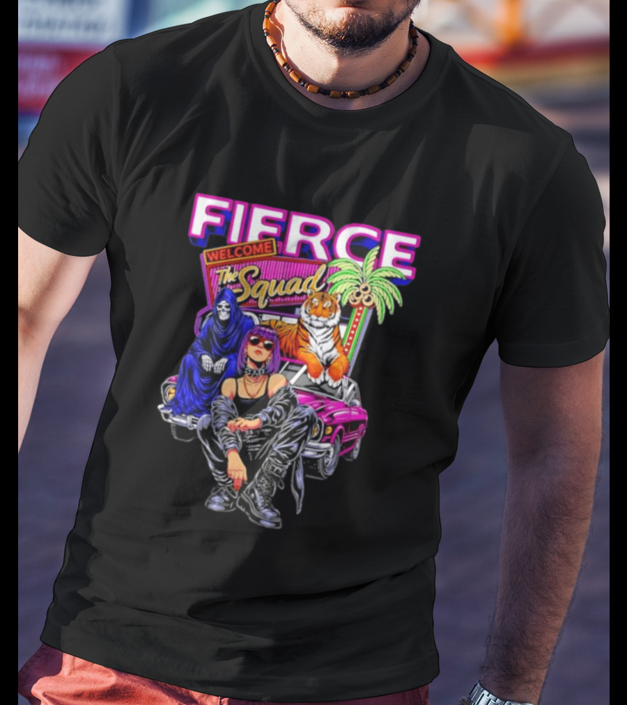Fierce Welcome The Squad Iconic Tiger And Car Graphic With Edgy Characters T-Shirt