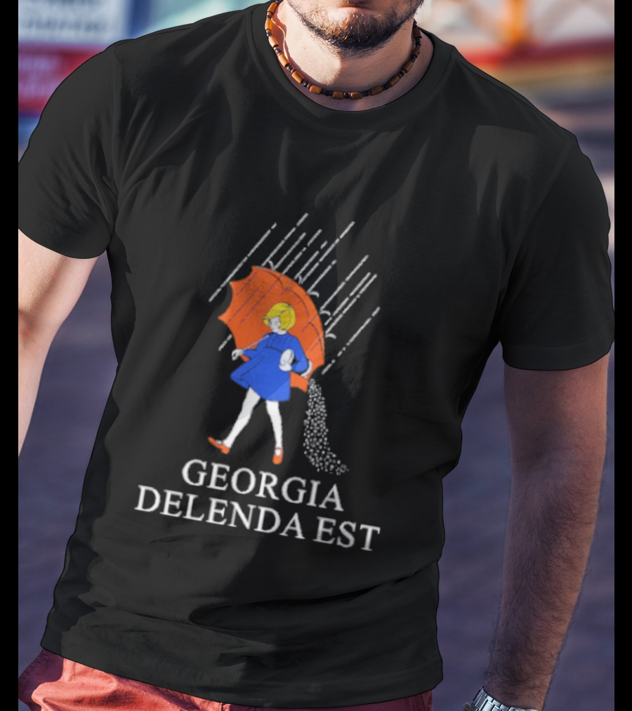 Georgia Delenda Est Salty Girl Red Umbrella Blue Coat Rain T-Shirt