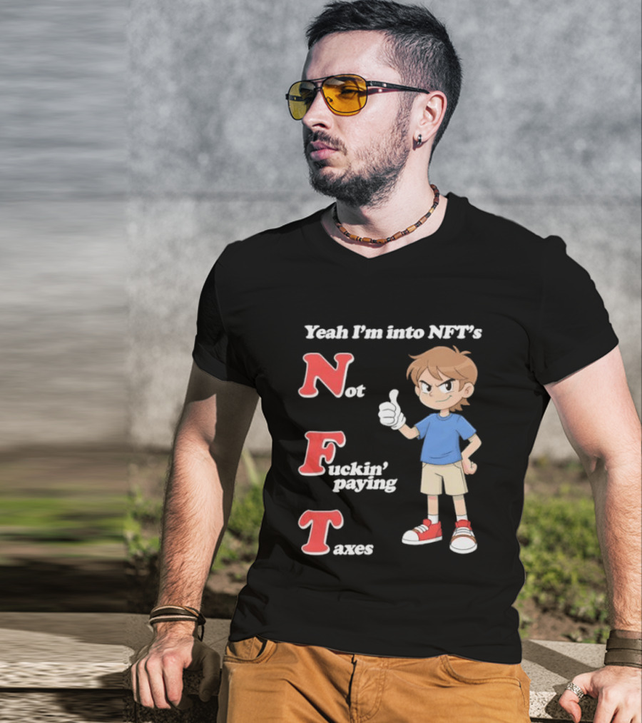 Yeah I'm Into NFT's Not Fuckin' Paying Taxes Cartoon Character Thumbs Up T-Shirt