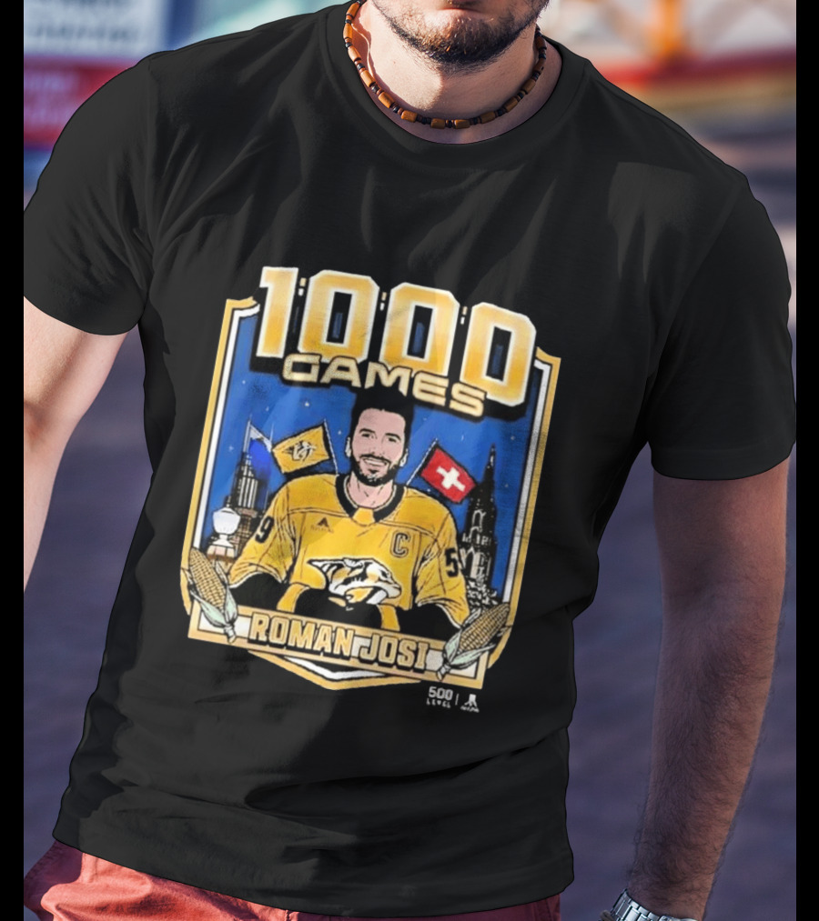 Roman Josi 1000 Games Nashville Predators Captain NHLPA Licensed 500 LEVEL T-Shirt