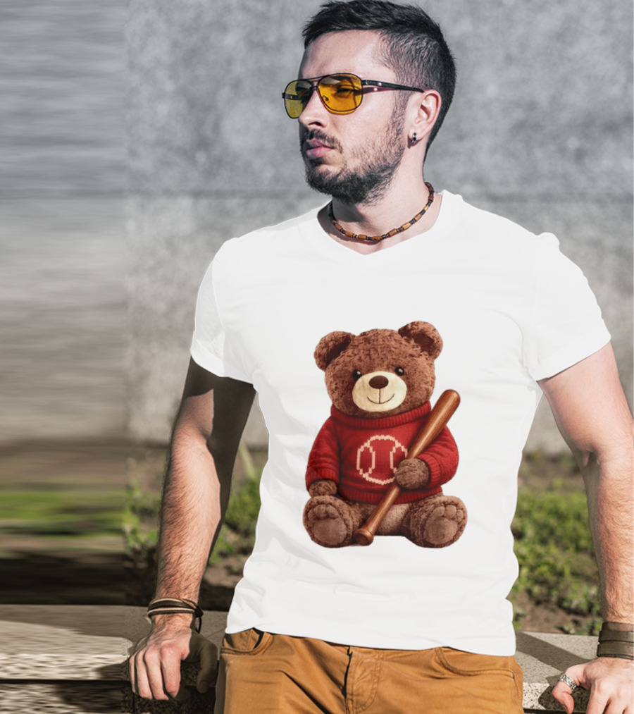 Baseball Bat Teddy Bear Cincinnati Reds Retro Reds Sweater T-Shirt