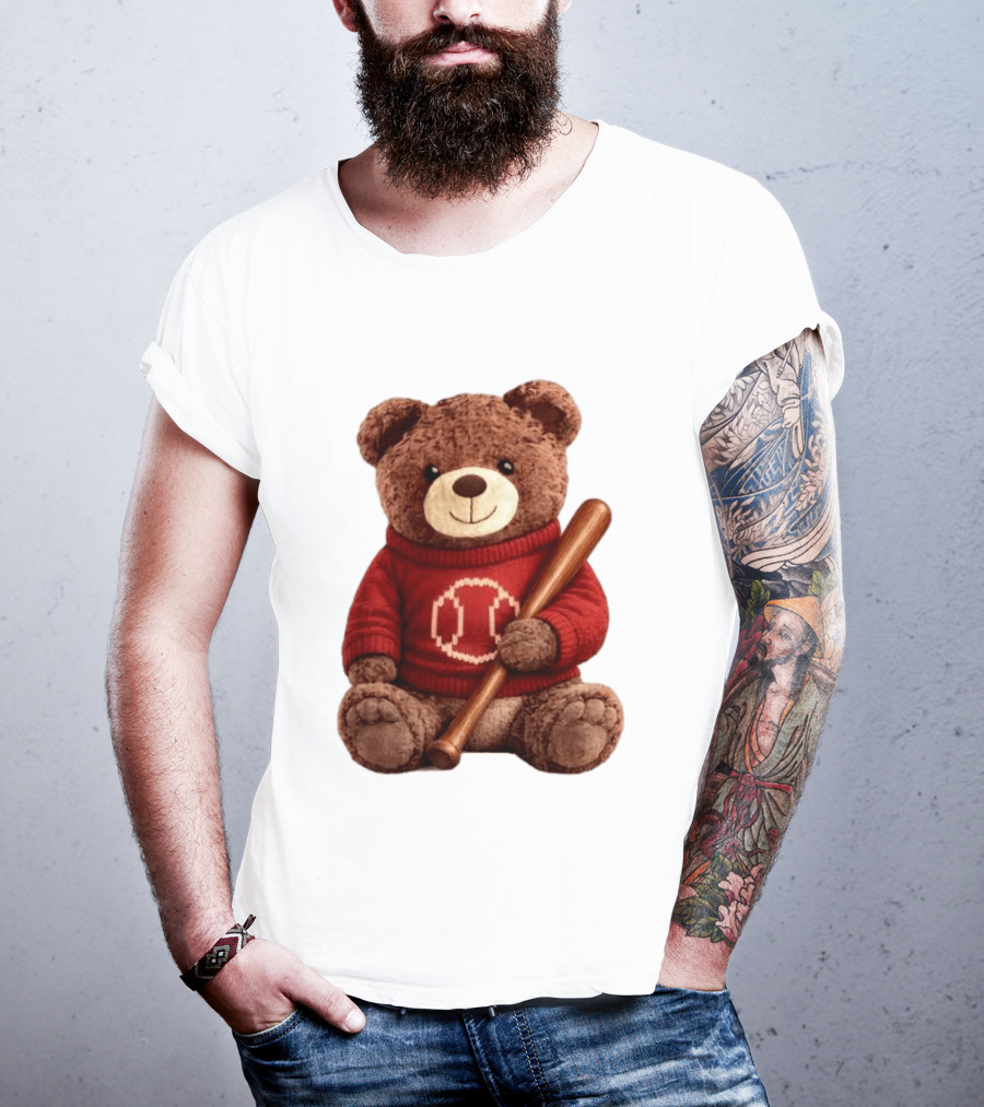 Baseball Bat Teddy Bear Cincinnati Reds Retro Reds Sweater T-Shirt