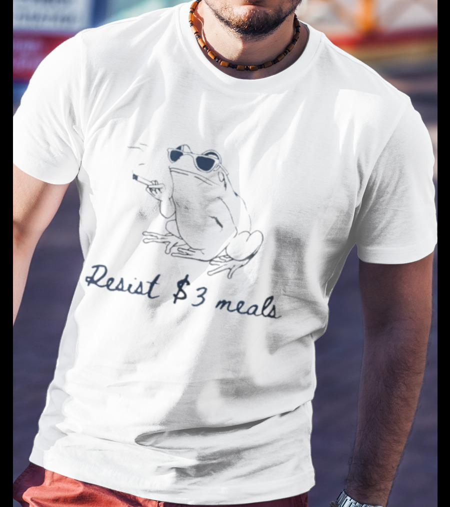 Resist Three Dollar Meals Frog Smoking With Sunglasses T-Shirt