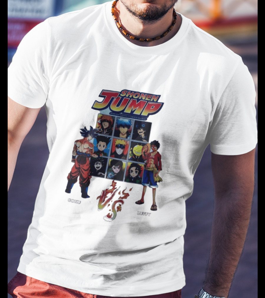 Shonen Jump Goku Luffy Anime Crossover Naruto One Piece Classic Manga Characters T-Shirt