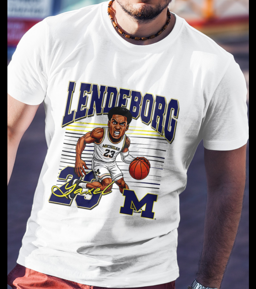 Lendeborg Yaxel 23 Michigan Basketball Caricature M T-Shirt
