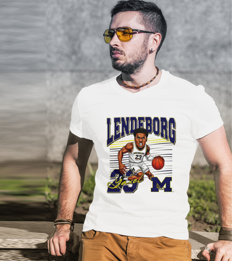 Lendeborg Yaxel 23 Michigan Basketball Caricature M T-Shirt