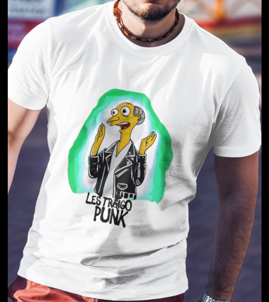 Mr Burns Les Traigo Punk Leather Jacket Green Aura T-Shirt
