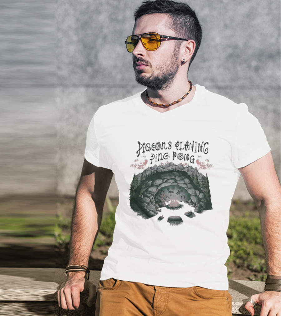 Pigeons Playing Ping Pong X Nature Backs 2026 Psychedelic Forest Double Exposure T-Shirt