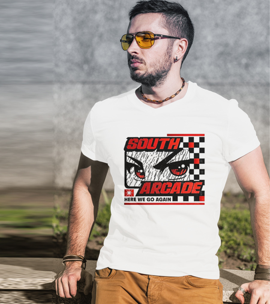 South Arcade Here We Go Again Checkerboard Eyes T-Shirt