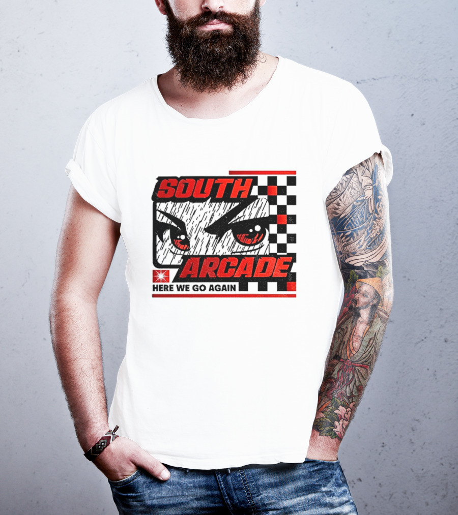 South Arcade Here We Go Again Checkerboard Eyes T-Shirt