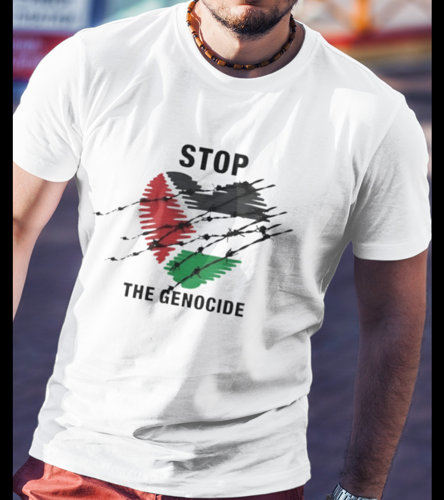 Stop The Genocide Palestinian Flag With Barbed Wire T-Shirt