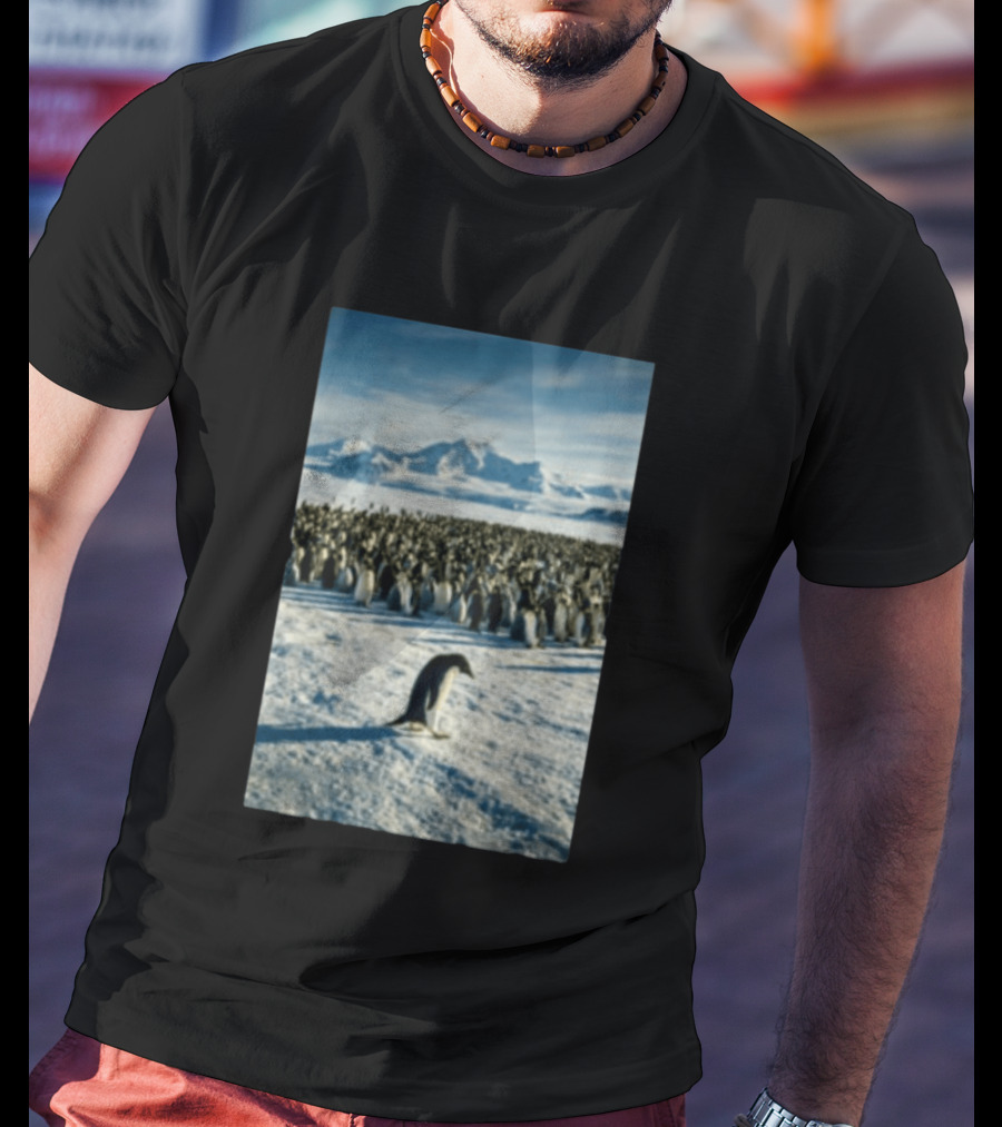 Against The Current Solitary Penguin Aesthetic Arctic Landscape T-Shirt