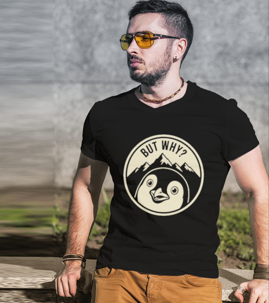 But Why Penguin Mountain Silhouette Circle T-Shirt