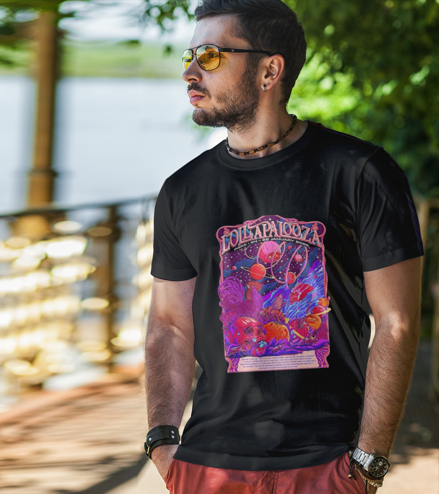 Lollapalooza India 2026 January 24 25 Planetary Cosmic Wildlife Perry Farrell X Aaquib Wani T-Shirt