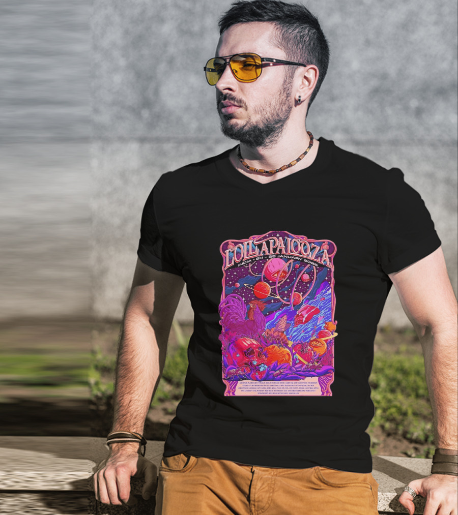 Lollapalooza India 2026 January 24 25 Planetary Cosmic Wildlife Perry Farrell X Aaquib Wani T-Shirt