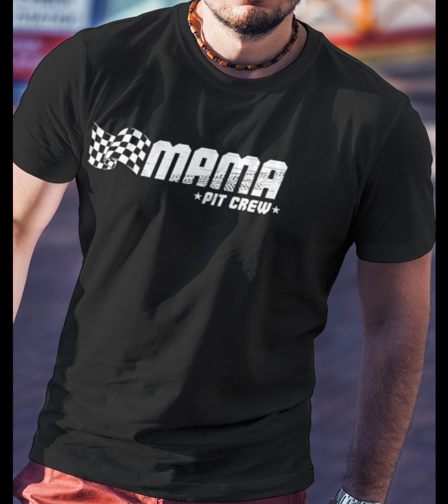 Mama Pit Crew Checkered Flag Racing Family Birthday Matching T-Shirt