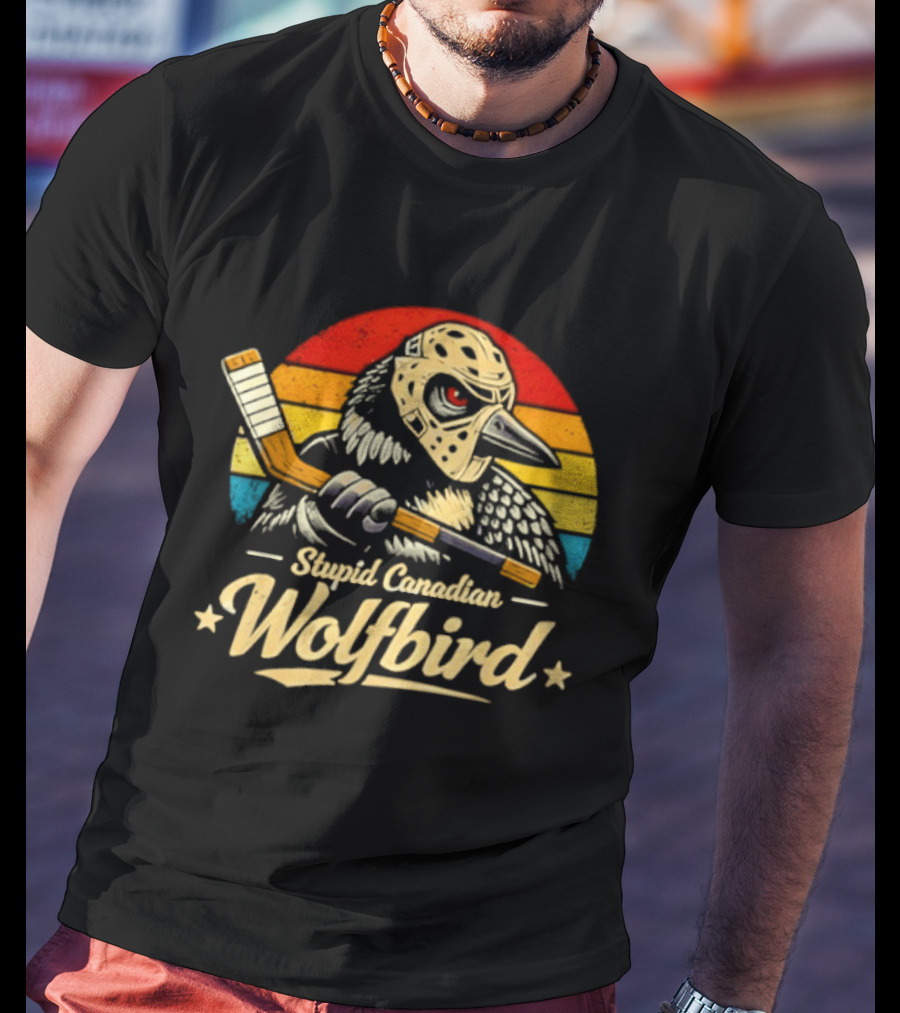 Stupid Canadian Wolfbird Retro Hockey Vintage Loon Meme T-Shirt