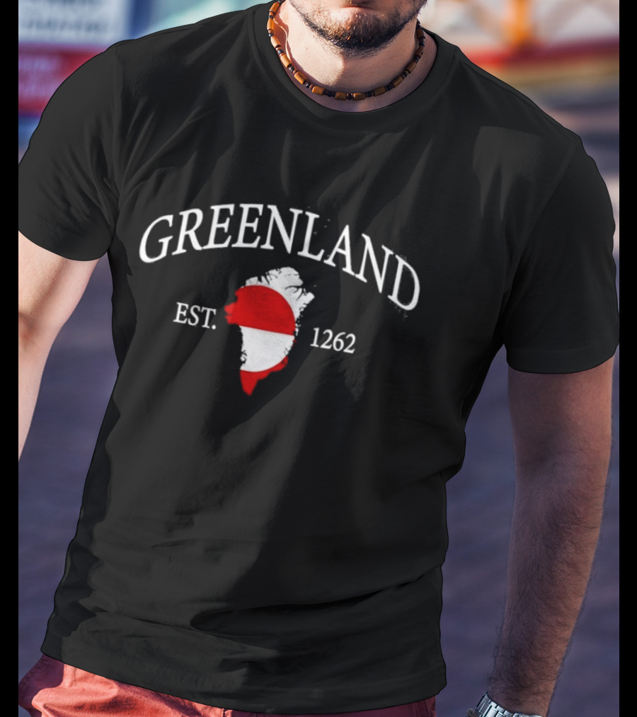 Greenland Est 1262 Map Emblem With National Flag T-Shirt