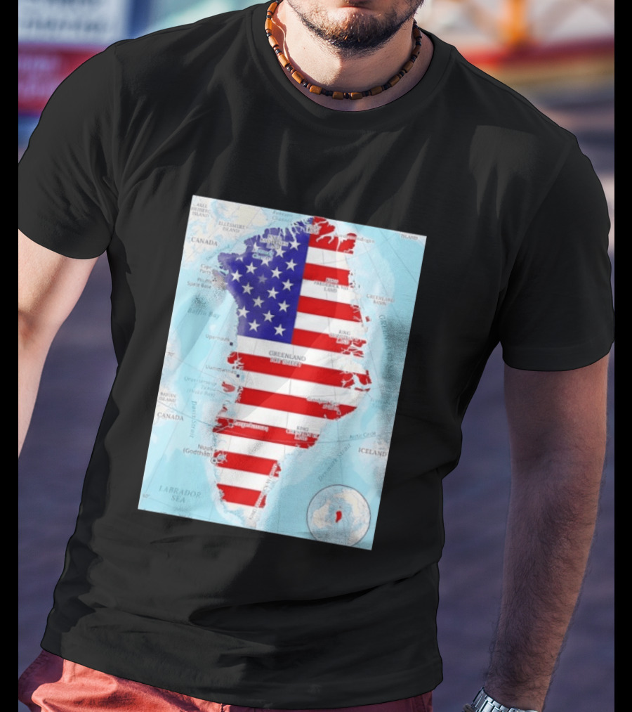 USA Flag Over Greenland Map American Patriot T-Shirt