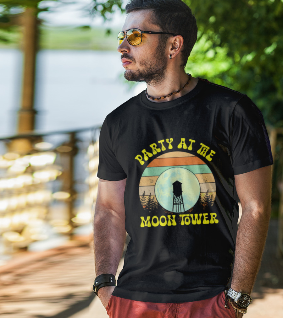 Party At The Moontower Retro Sunset Landscape Moon T-Shirt