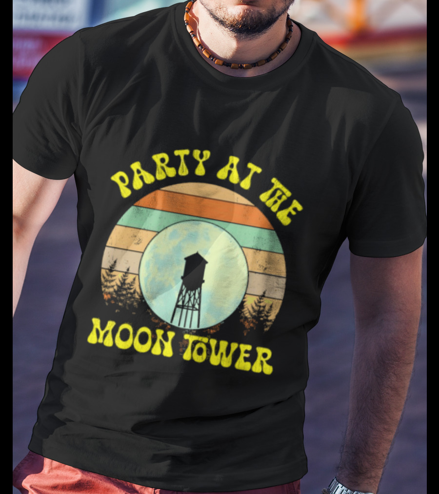 Party At The Moontower Retro Sunset Landscape Moon T-Shirt