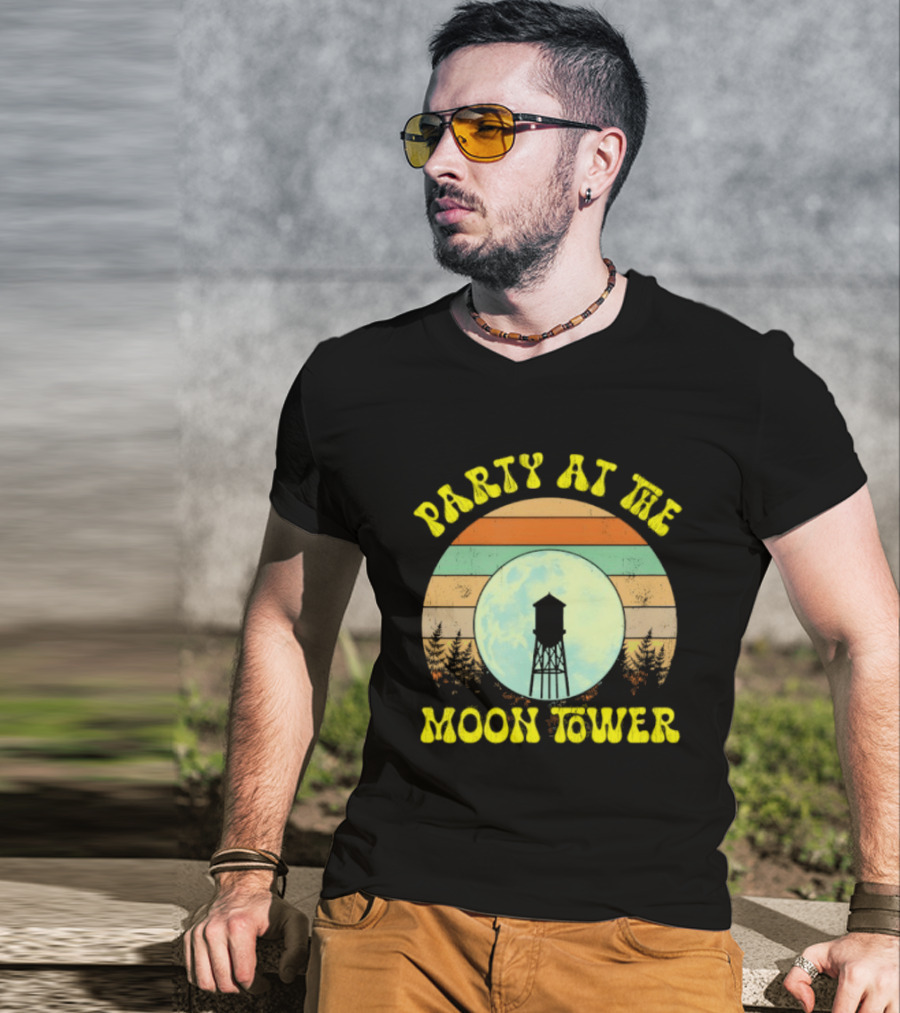 Party At The Moontower Retro Sunset Landscape Moon T-Shirt