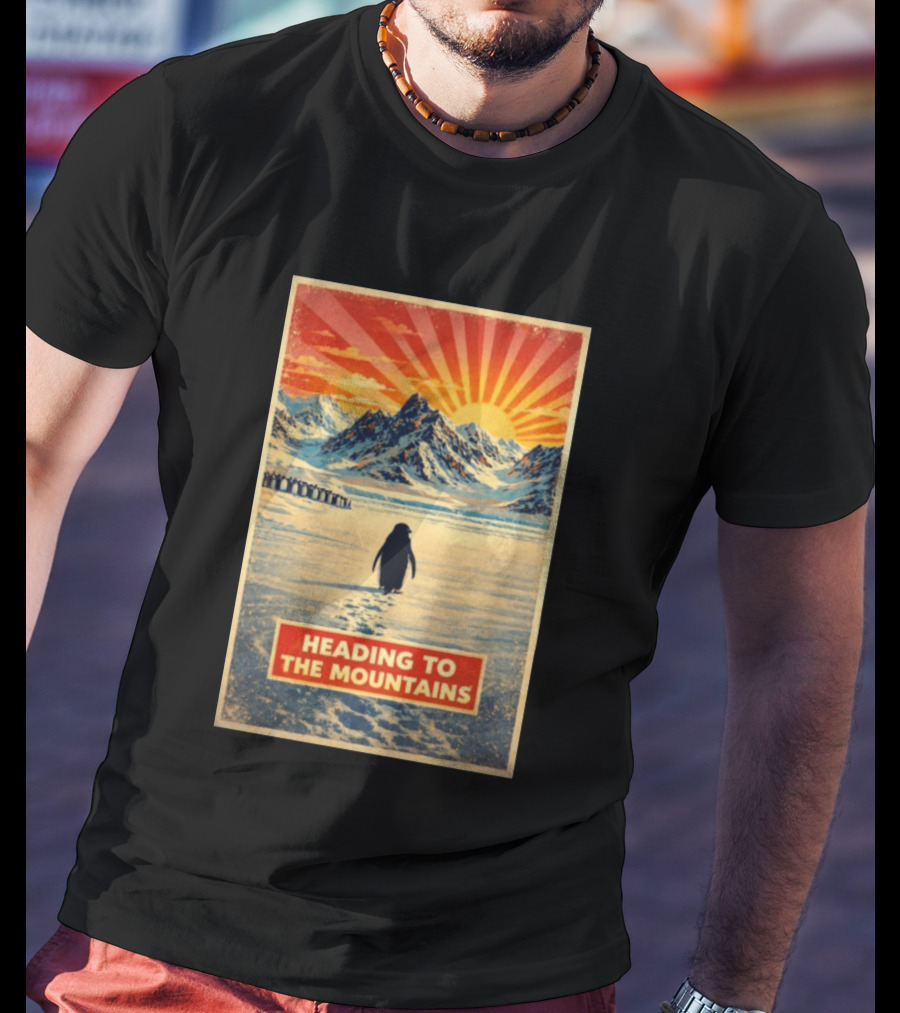 Penguin Journey Heading To The Mountains Sunrise T-Shirt