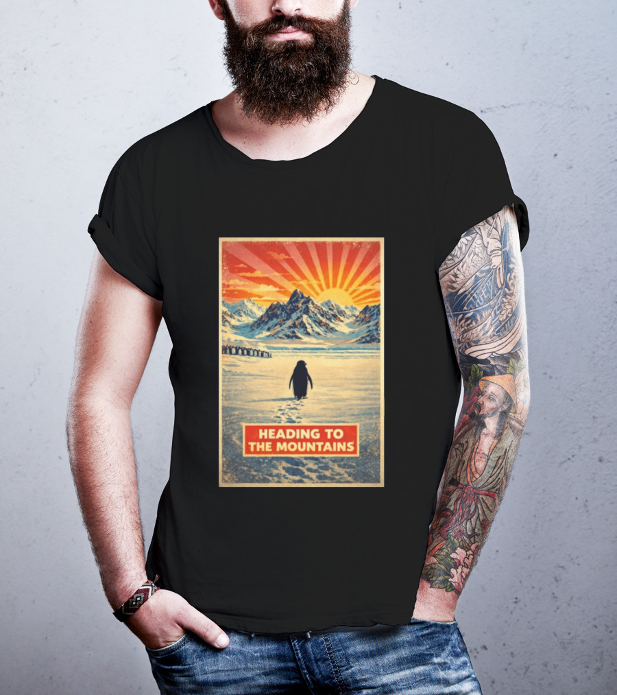 Penguin Journey Heading To The Mountains Sunrise T-Shirt