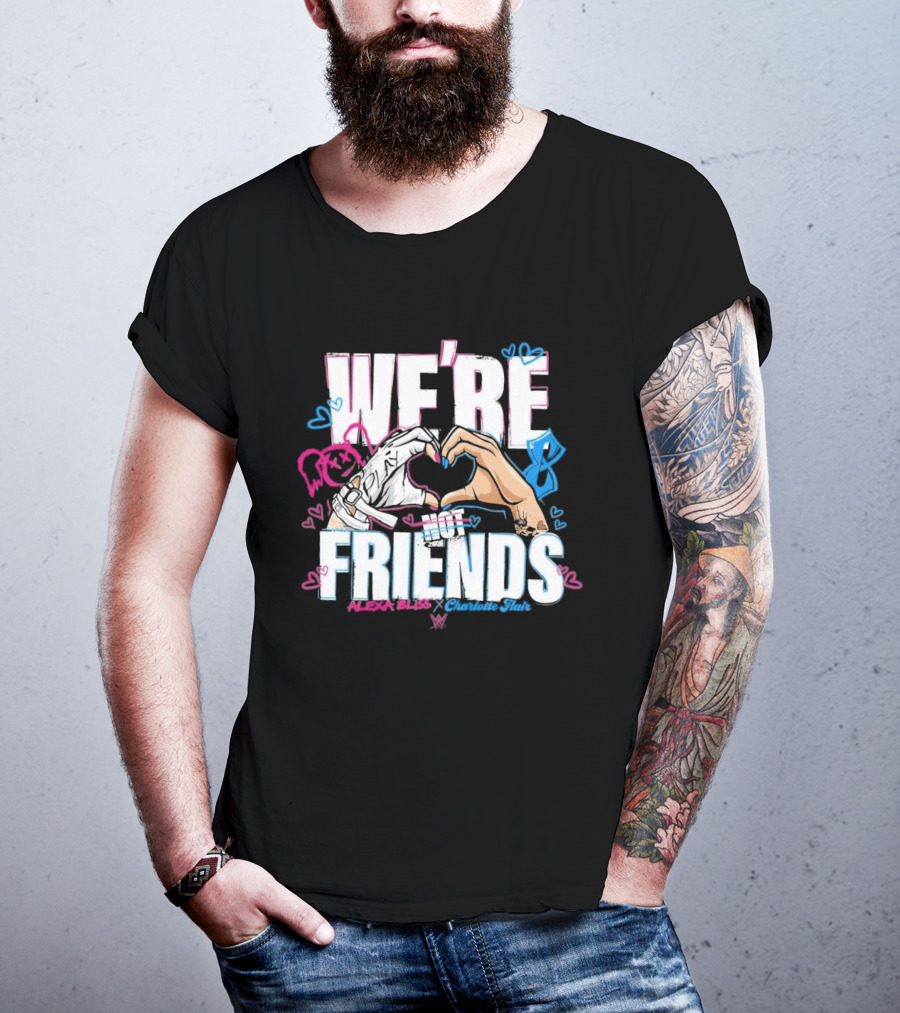 WWE Alexa Bliss Charlotte Flair We're Not Friends Hand Heart Gesture T-Shirt