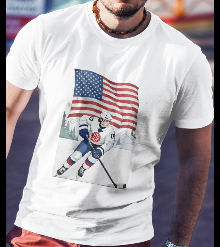 USA Hockey Player Number 17 American Flag Winter Olympics T-Shirt