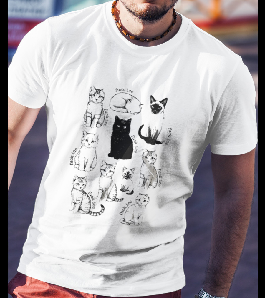 Fuck ICE Cat Funny Text Repeated T-Shirt