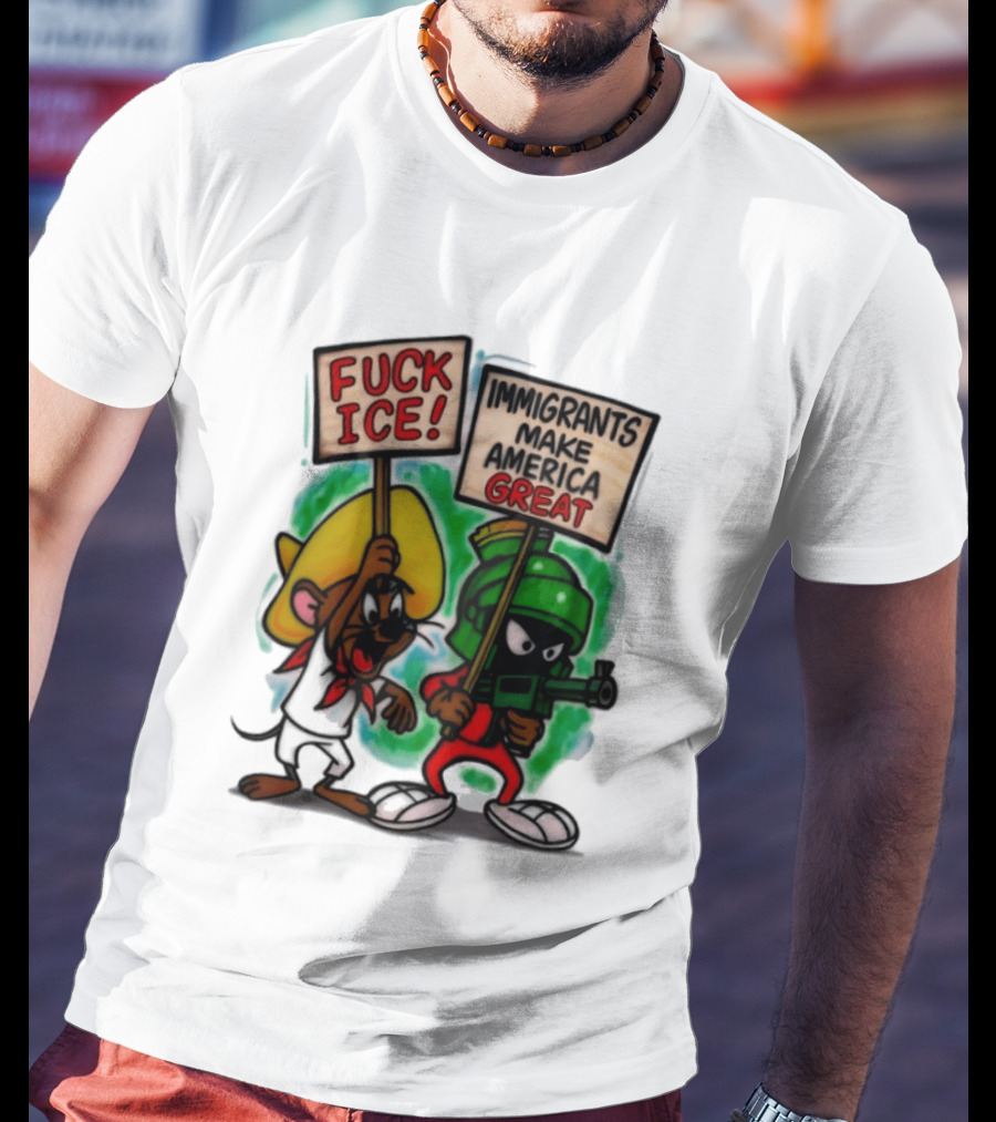 Fuck Ice Immigrants Make America Great Characters With Signs T-Shirt