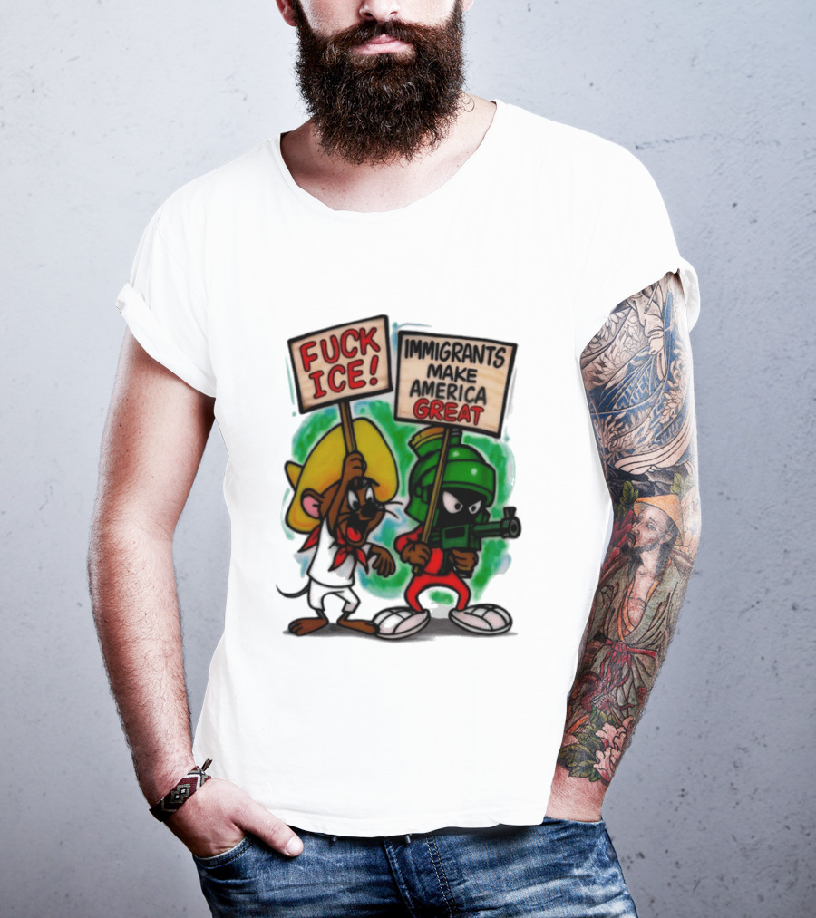 Fuck Ice Immigrants Make America Great Characters With Signs T-Shirt