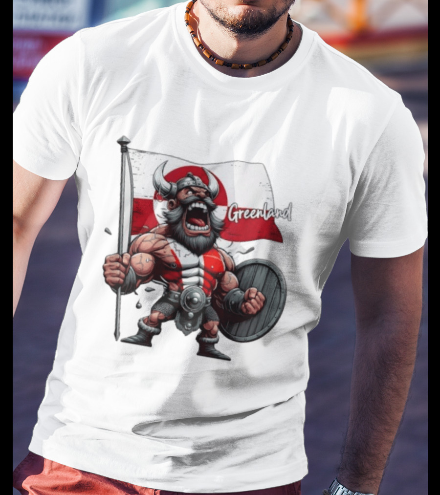 Greenland Viking Warrior Holding Shield And Flag T-Shirt