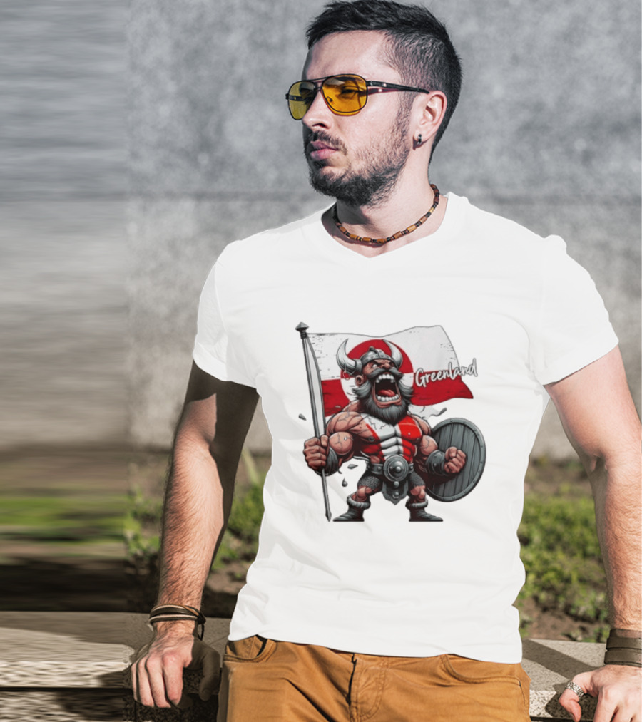 Greenland Viking Warrior Holding Shield And Flag T-Shirt