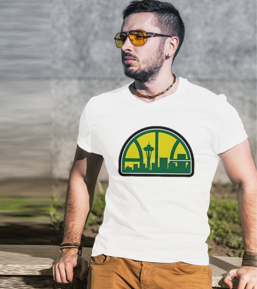 NBA Seattle Skyline Space Needle Hardwood Basketball T-Shirt