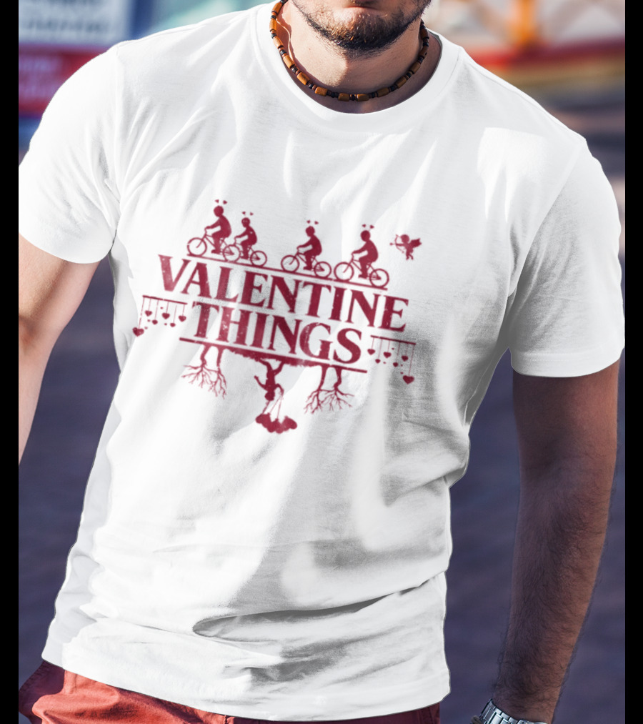 Valentine Things Stranger Things Biking Adventure Valentine's Day Shadow Monster T-Shirt